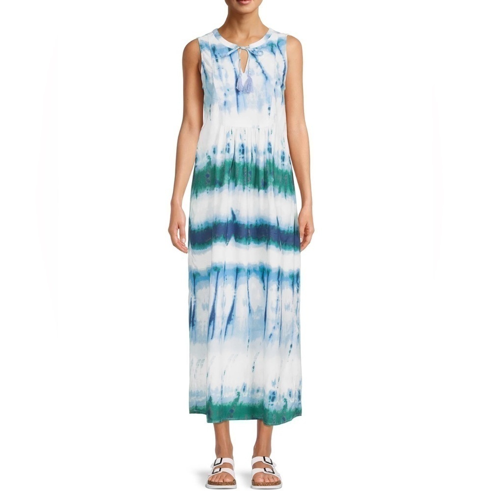 Beachlunchlouge Blue Tie Dye Tassel Tie Maxi Dress US XS